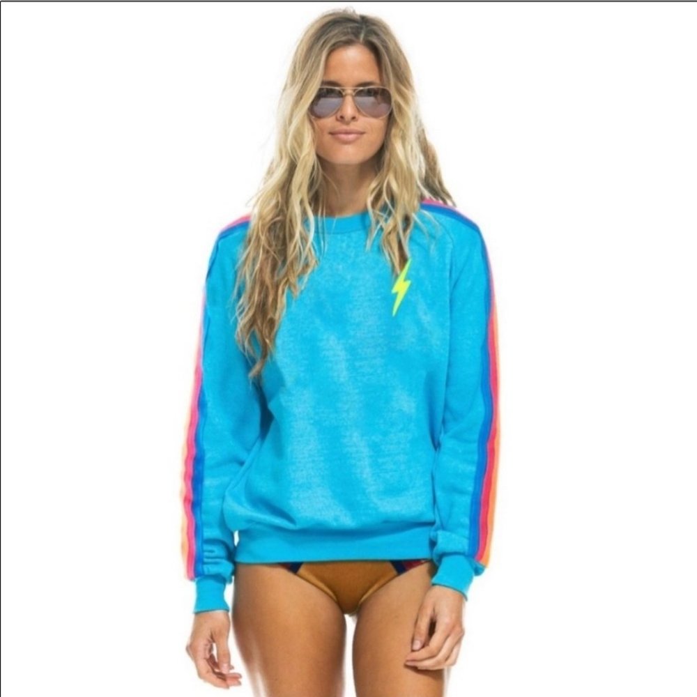 LIKE NEW! Aviator Nation Neon Blue Bolt Crew